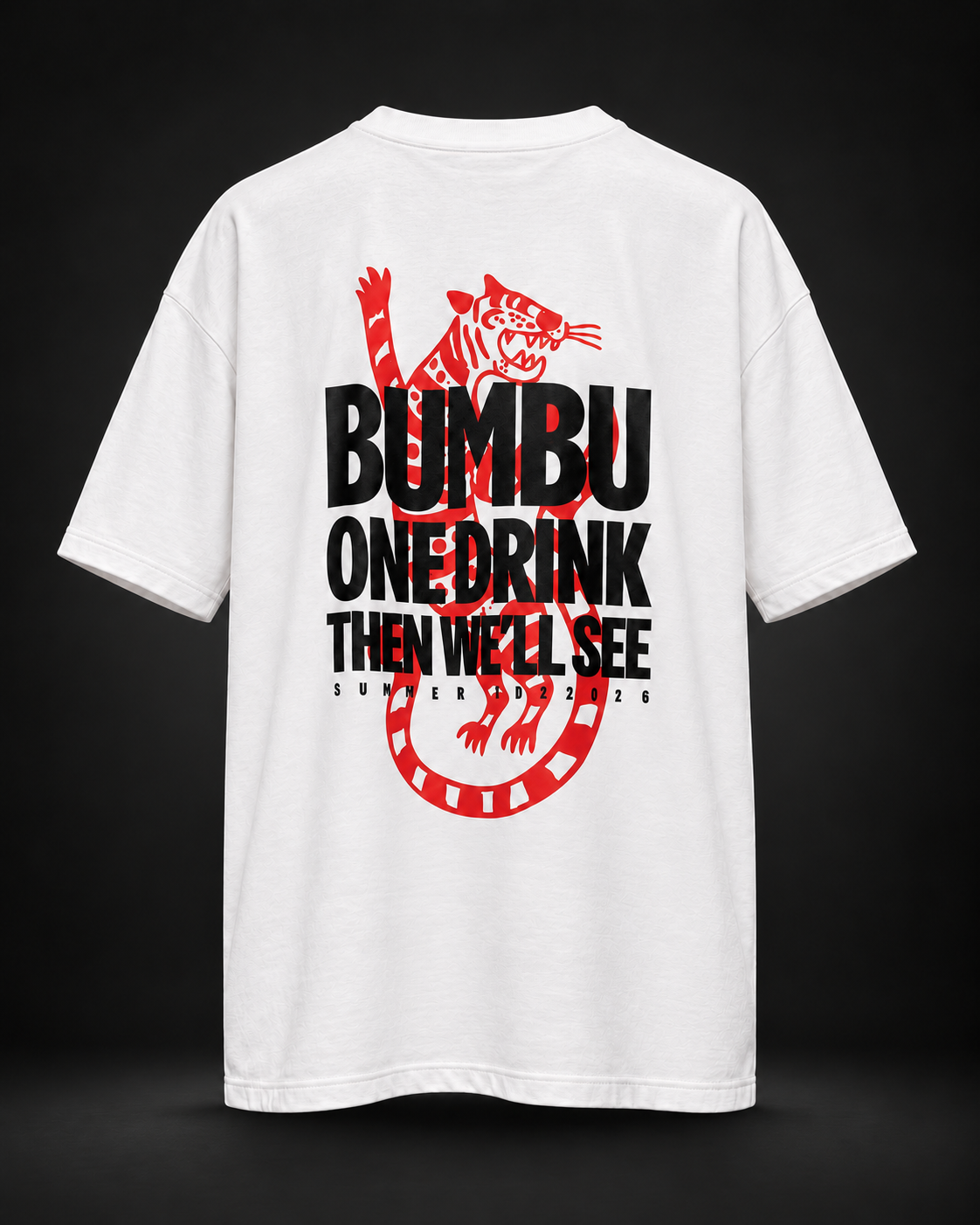 White BUMBU Tiger T-shirt, back view